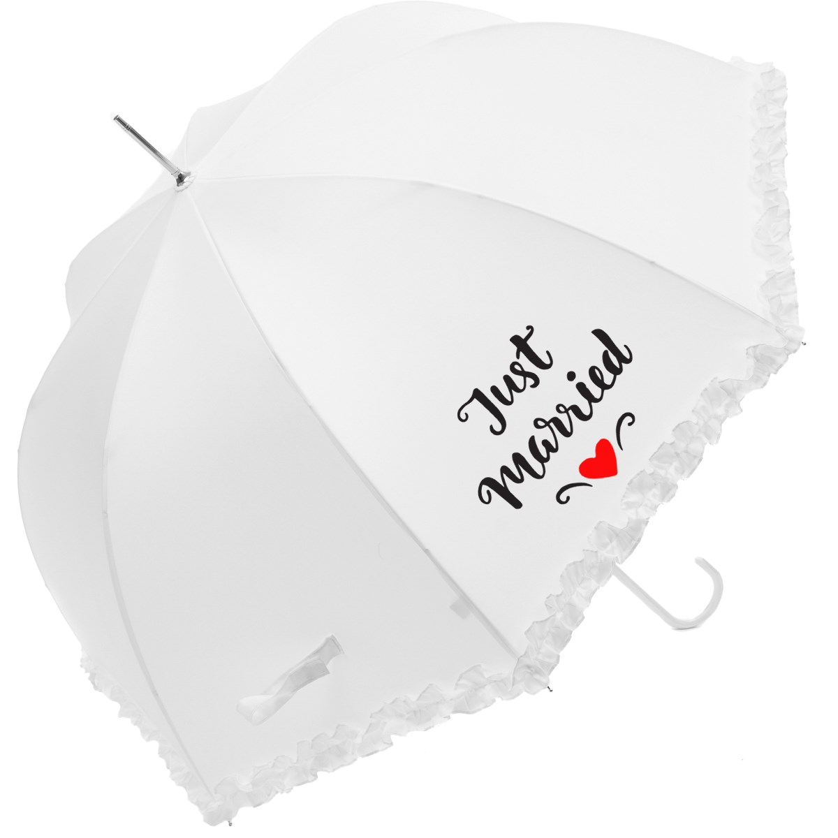 Luxury Frilled "Just Married" Wedding Umbrella (17014WHI)