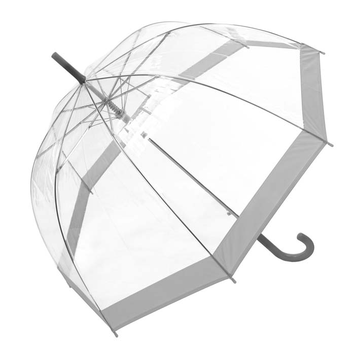 Coloured Border Clear Bubble Transparent Dome Umbrella - Grey (3466A)