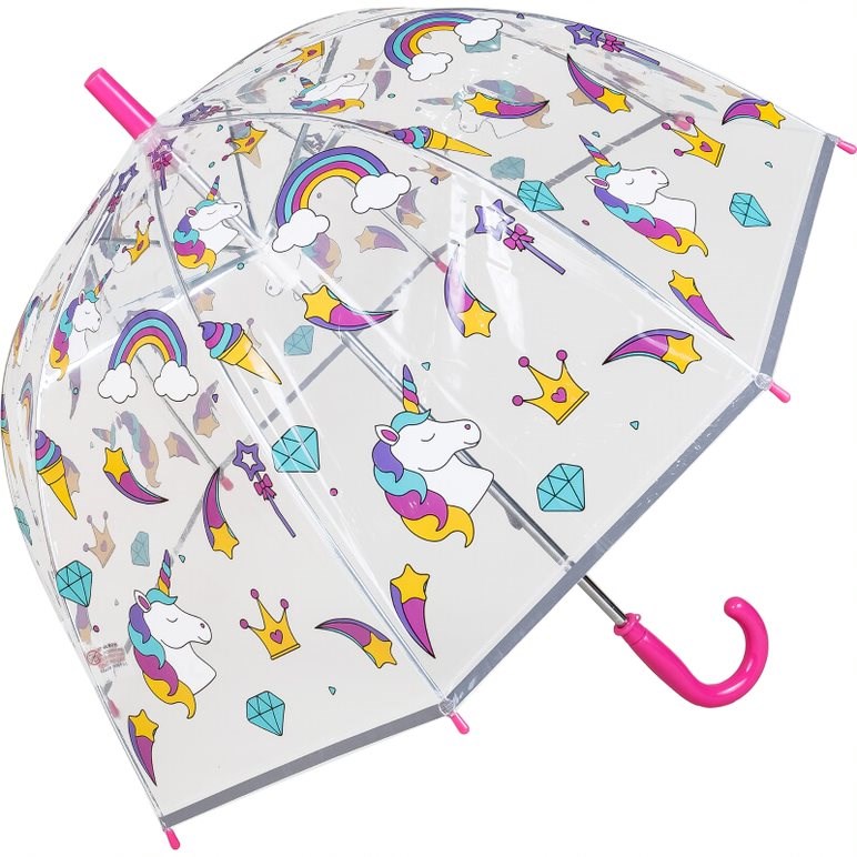 Colourful Childrens Unicorn Clear Bubble Dome Umbrella (17024)