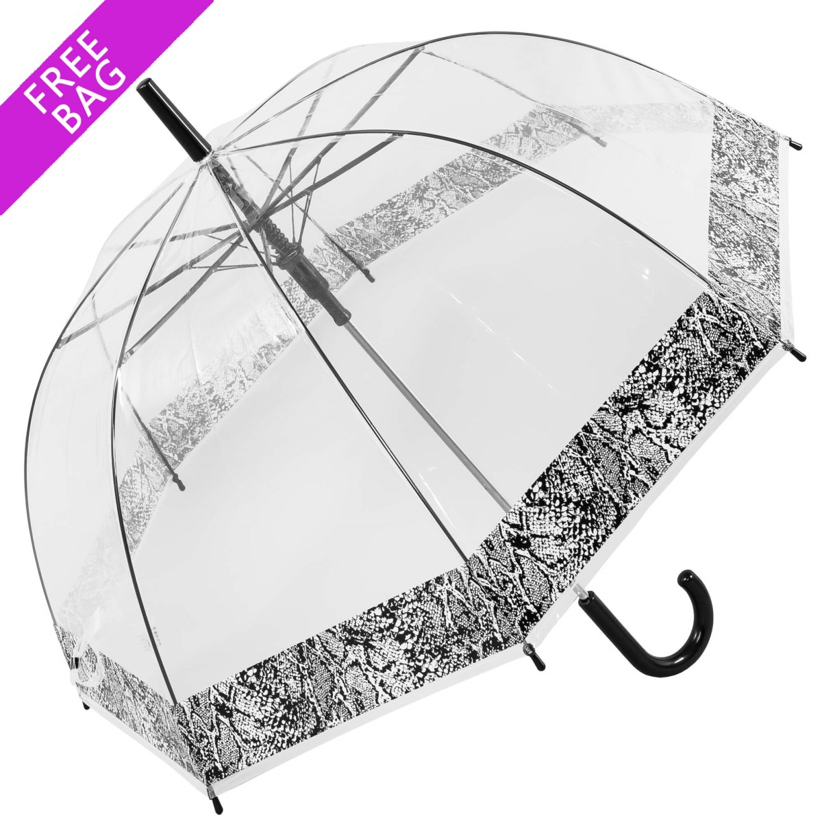 Auto Snakeskin Bordered Clear Umbrella With Free bag (18012)