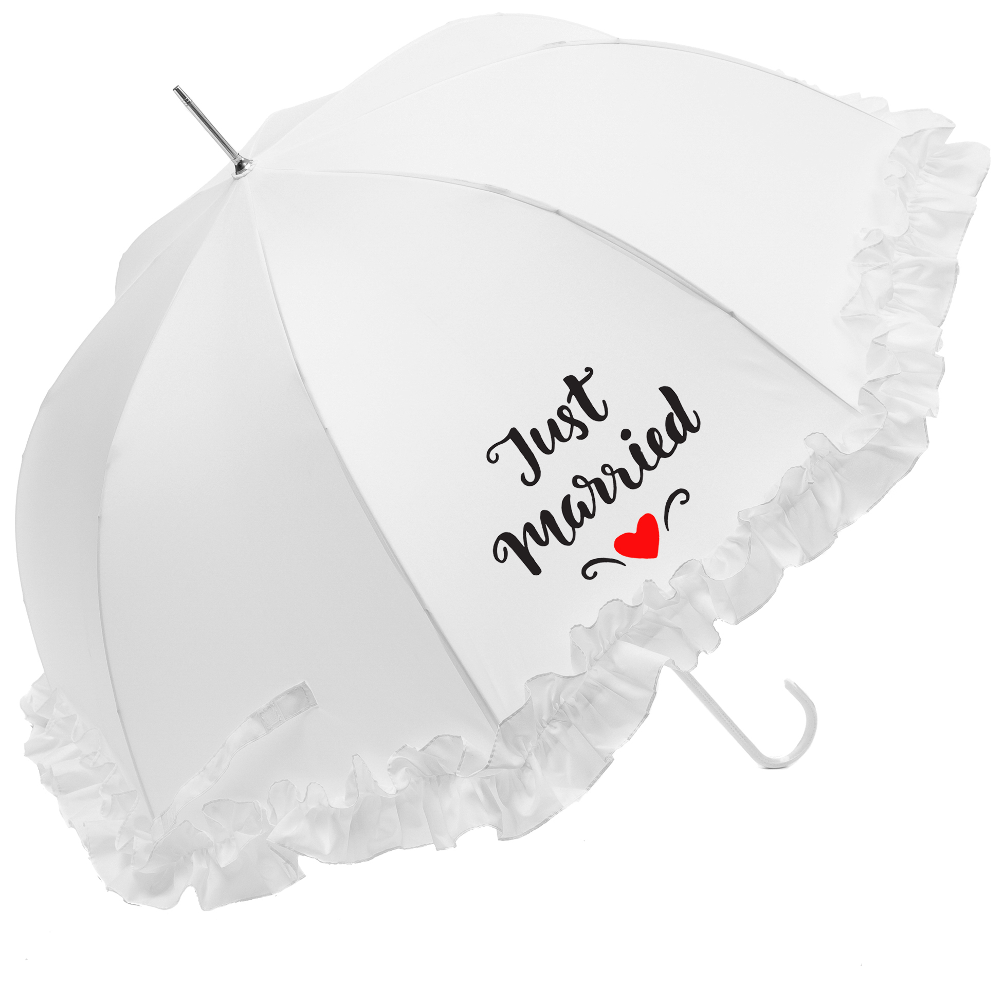 Luxury Large Frilled "Just Married" Wedding Umbrella (17015/WHI)