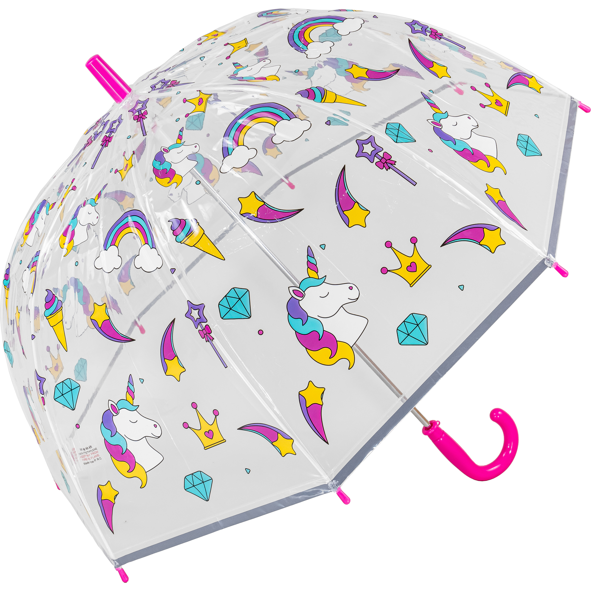 Colourful Childrens Unicorn Clear Bubble Dome Umbrella (17024)