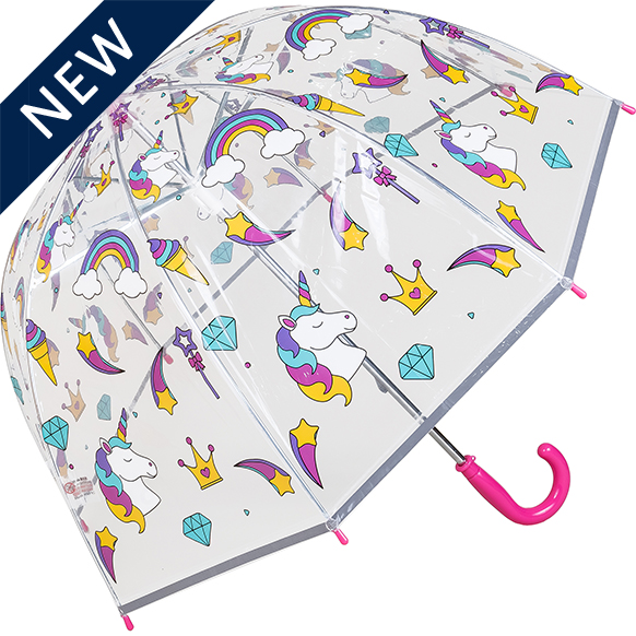 Colourful Childrens Unicorn Clear Bubble Dome Umbrella (17024)