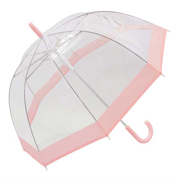 Pastel Pink Bordered Dome Umbrella Auto Open (18006)