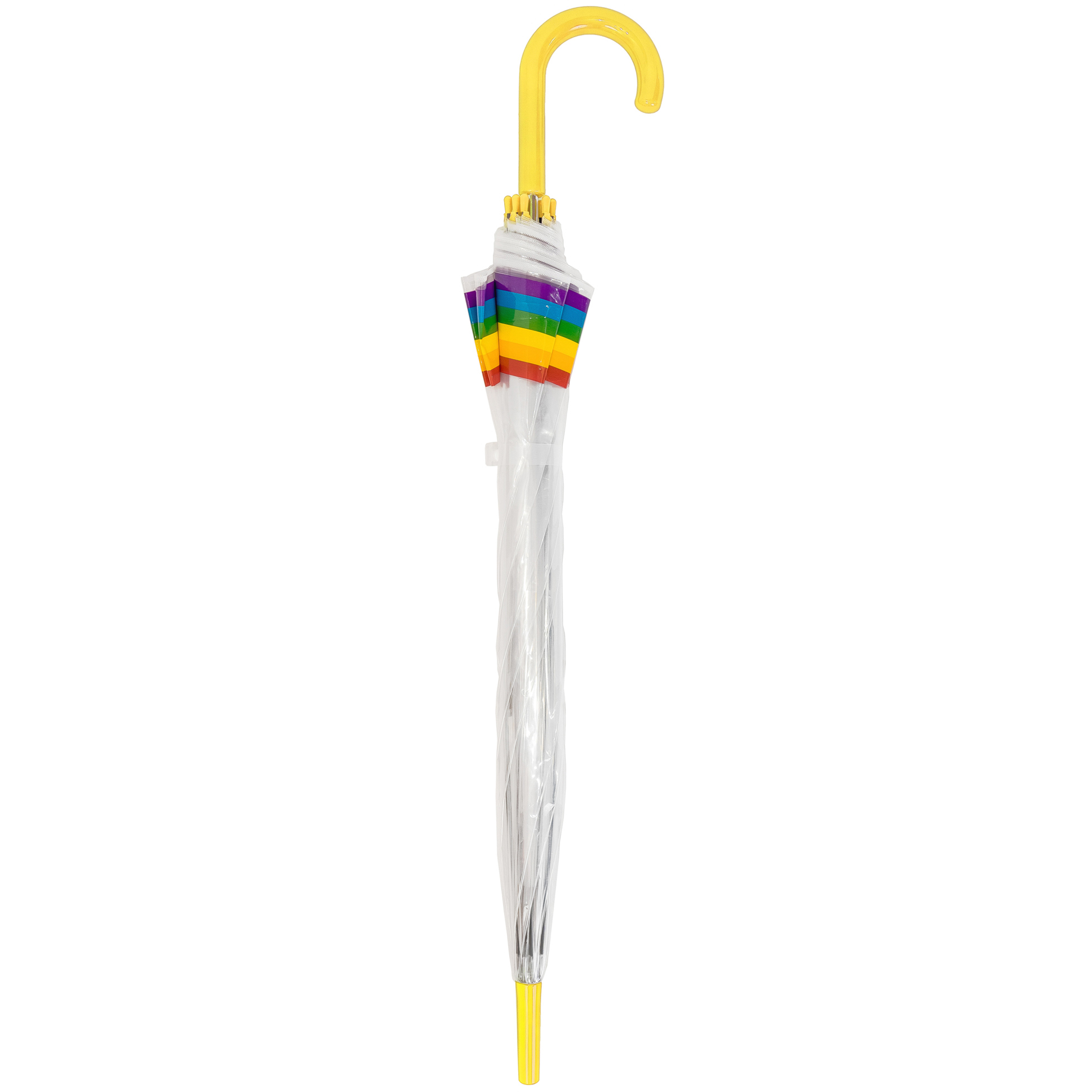 Rainbow Border Clear Dome Umbrella - Adult size - Yellow Handle (18022-Y)