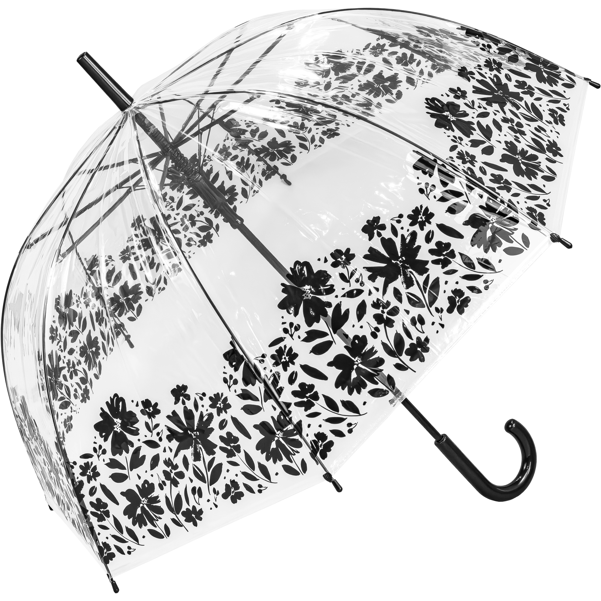 Mono Floral Print Border Dome Umbrella (18048R)