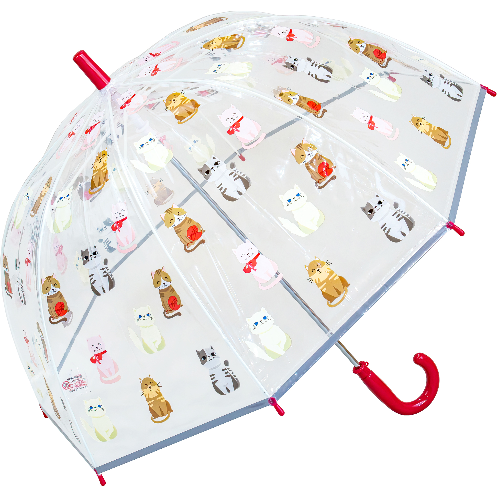 Childrens Cat Print Clear Dome Umbrella (18049R)