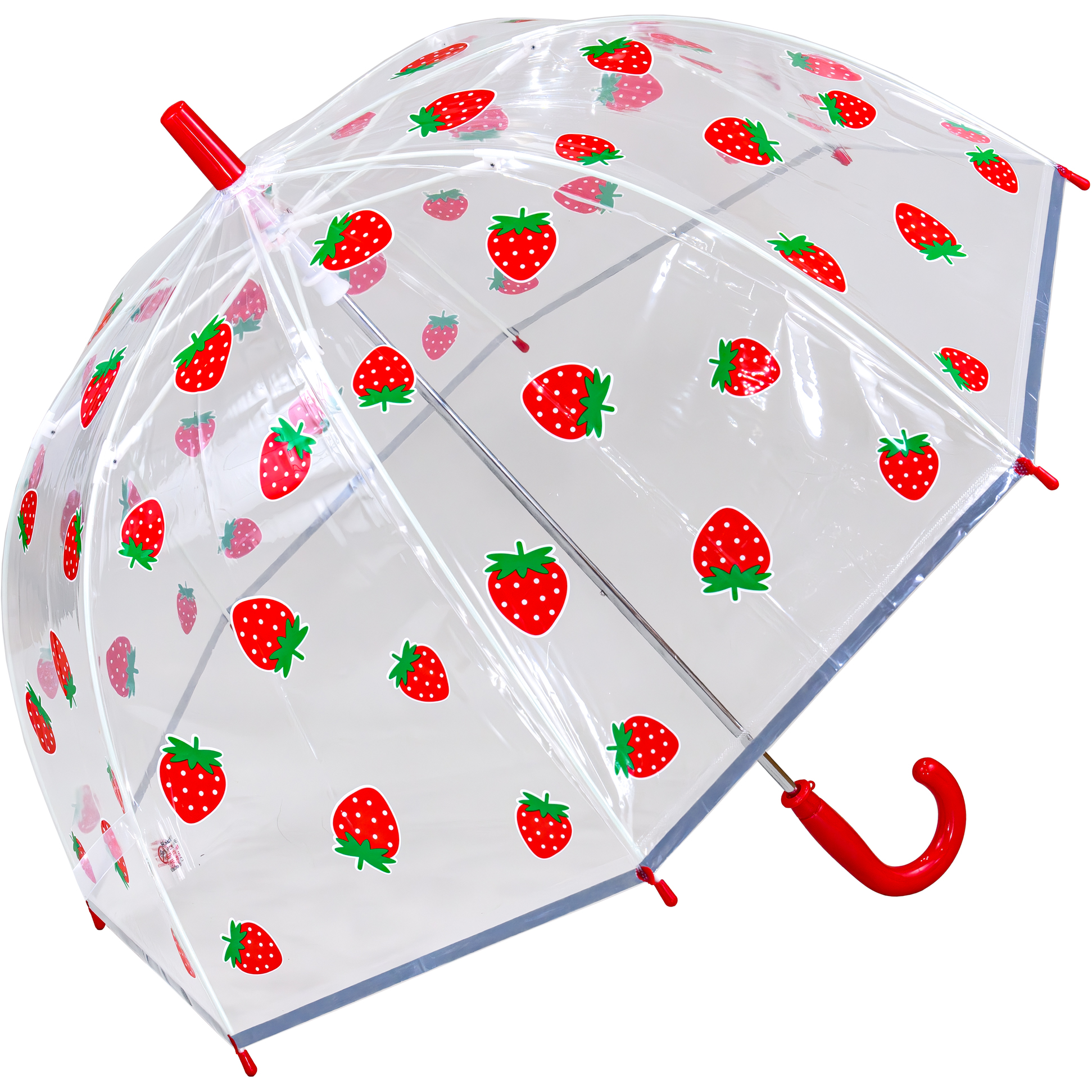 Childrens Strawberry Print Clear Dome Umbrella (18051R)