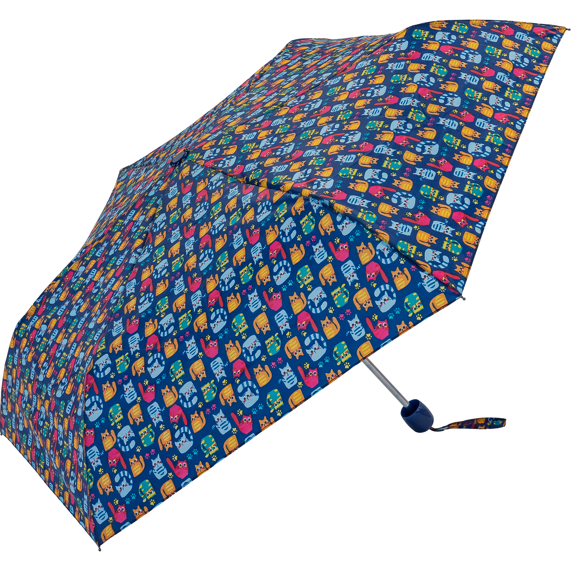 Cat Print Blue Folding Umbrella (31103B)