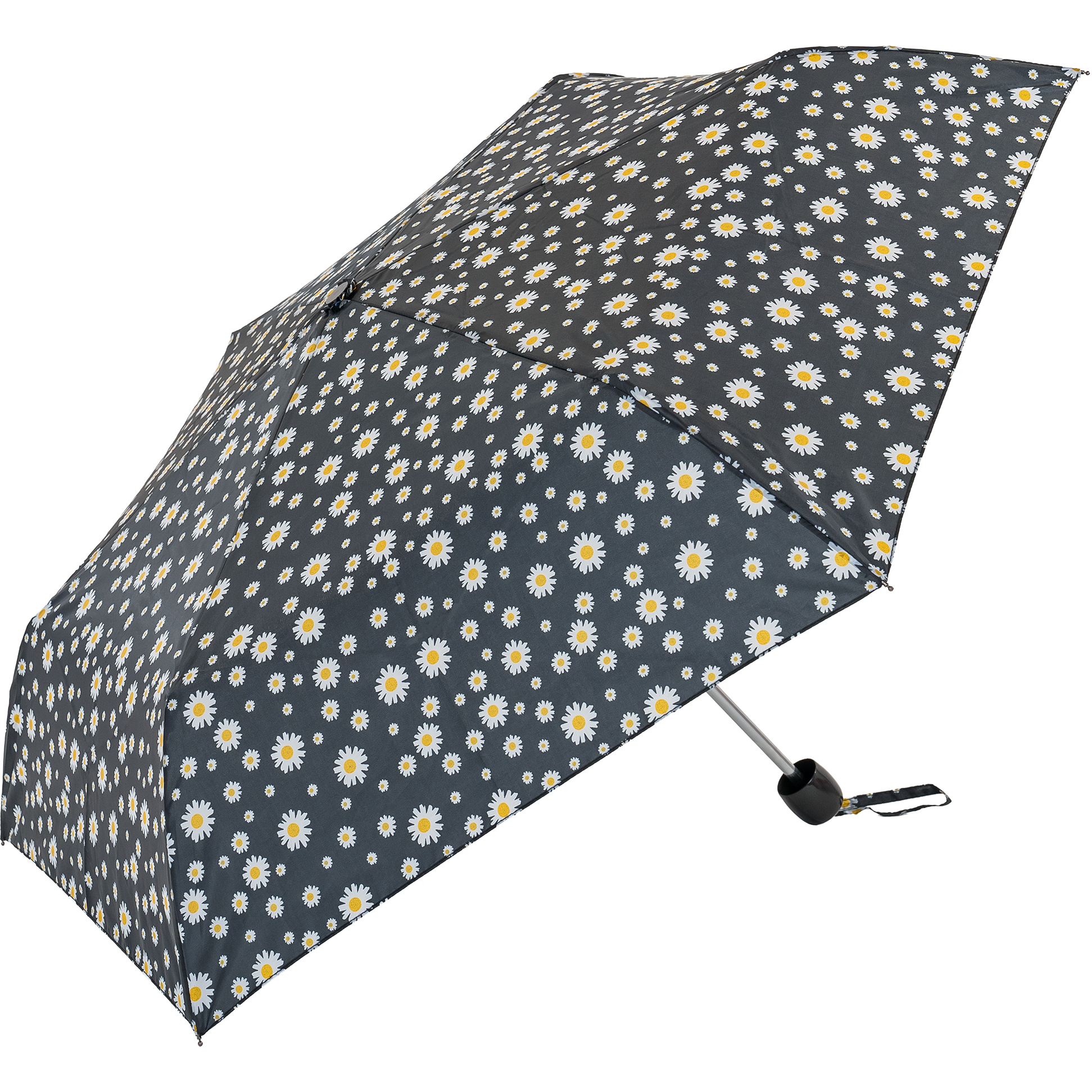 Black Daisy Print Compact Umbrella  (31105)