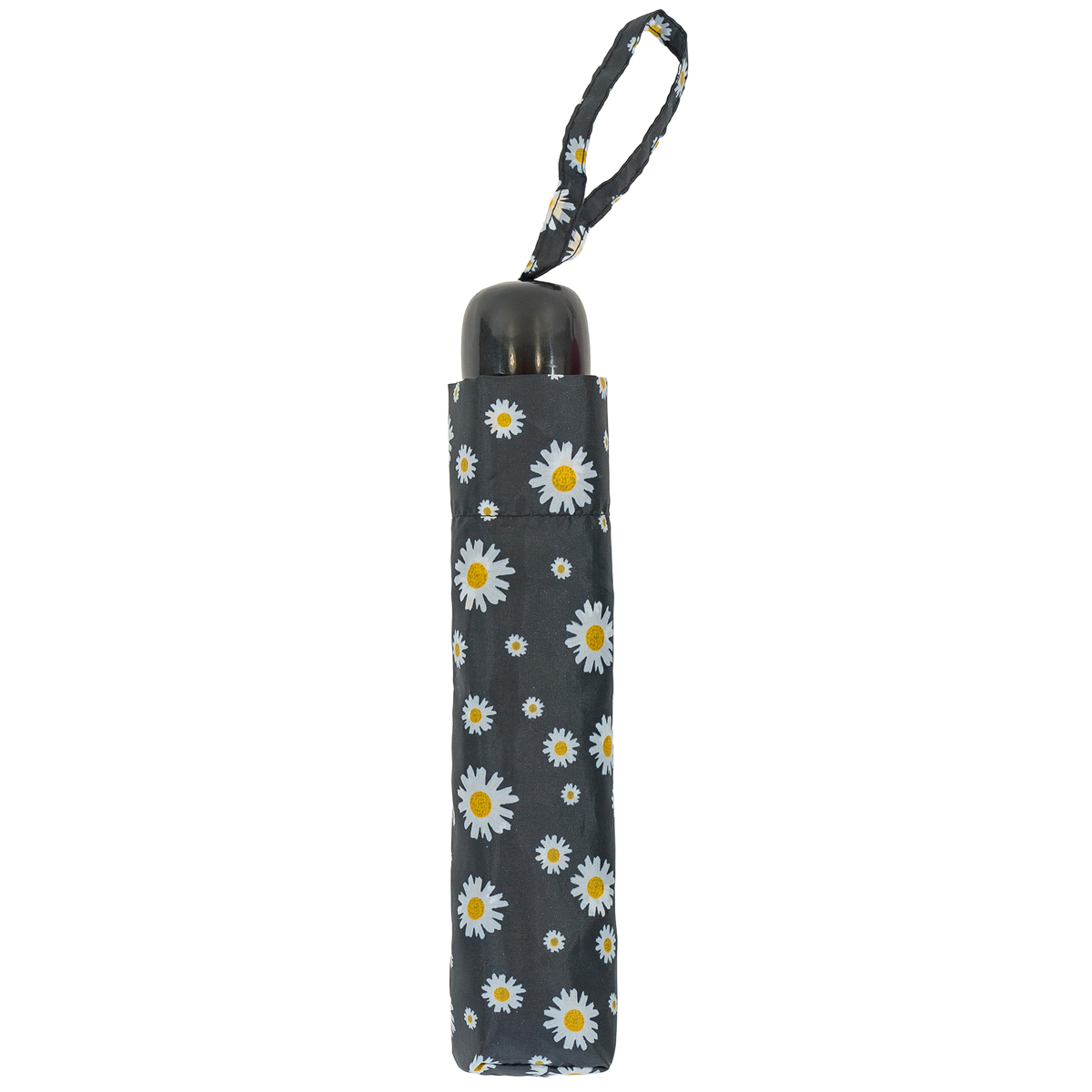 Black Daisy Print Compact Umbrella  (31105)