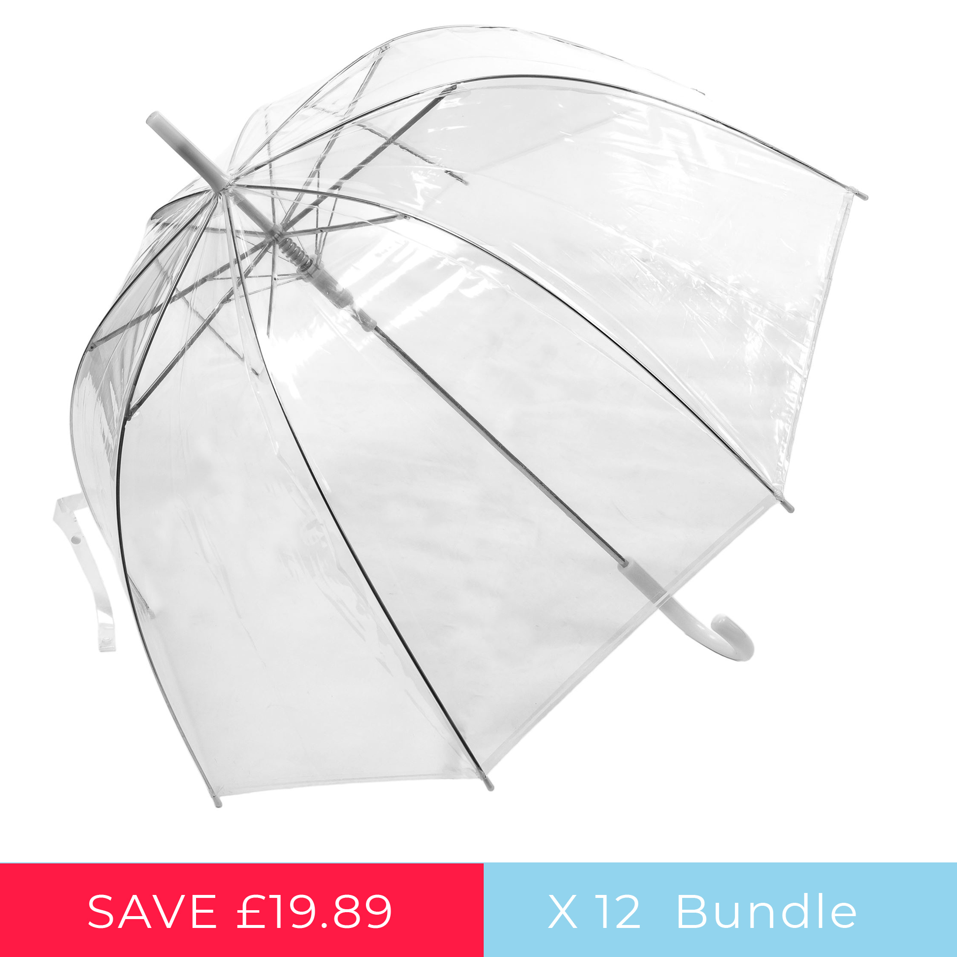 12 Pack of Auto Open Clear Umbrellas (3476-12)