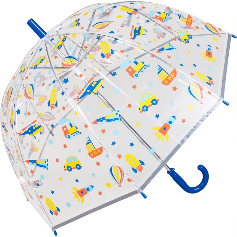 Kids See-through Dome Umbrella with Transport Print (18010)